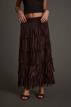 Eliza Espresso Fringe Maxi Skirt