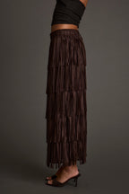 Eliza Espresso Fringe Maxi Skirt