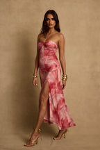 Everly Pink Printed Mesh Midi Dress