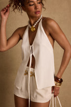 Clear Breeze White Tie Linen Top