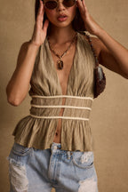 Franca Olive Striped Halter Top