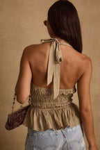 Franca Olive Striped Halter Top
