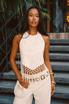 Liora Ivory Jacquard Halter Top