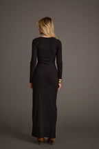 Gemma Black Long Sleeve Ribbed Maxi Dress