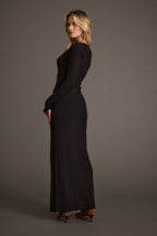 Gemma Black Long Sleeve Ribbed Maxi Dress