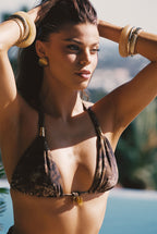 Hasey Mocha Snake Embellished Bikini Top
