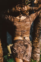 Hasey Mocha Snake Mesh Wrap Top