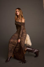 Hollis Mocha Blur Off the Shoulder Maxi Dress