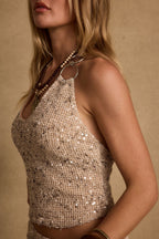 Ibiza Champagne Sequin Halter Top