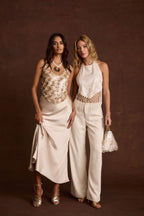 Dolce Champagne Satin Maxi Skirt