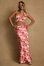 Joelle Pink Floral Halter Crop Top