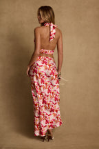 Joelle Pink Floral Halter Crop Top