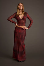 Julia Mulberry Blur Mesh Maxi Skirt