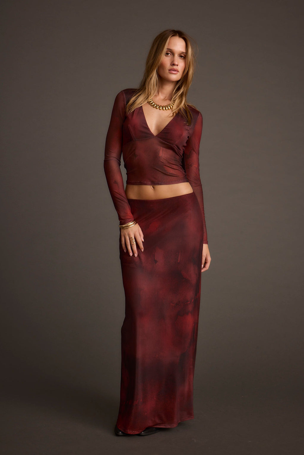 Janie Mulberry Blur Mesh Top