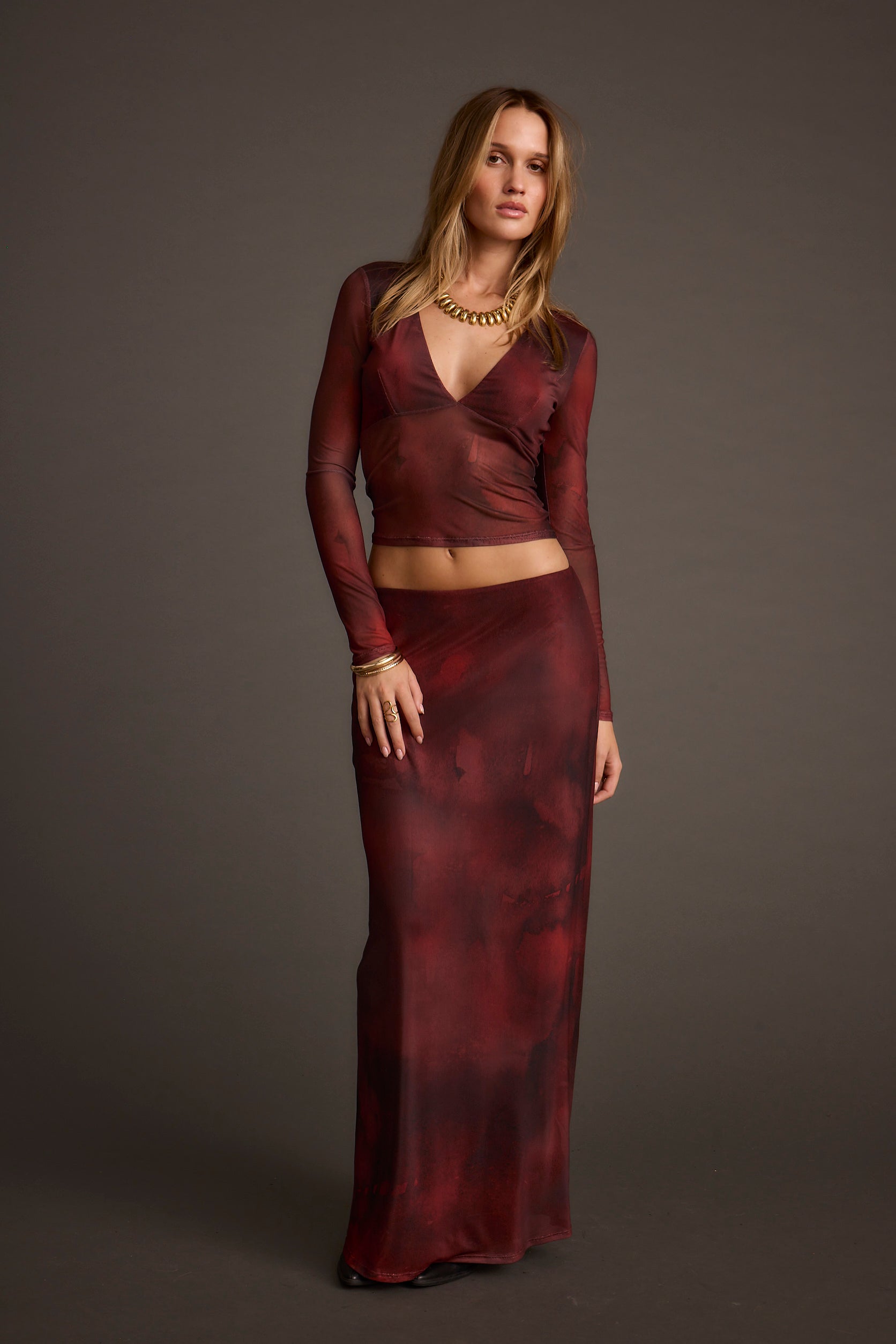 Janie Mulberry Blur Mesh Top