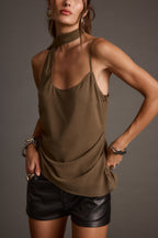 Jessika Taupe Chiffon Scarf Top