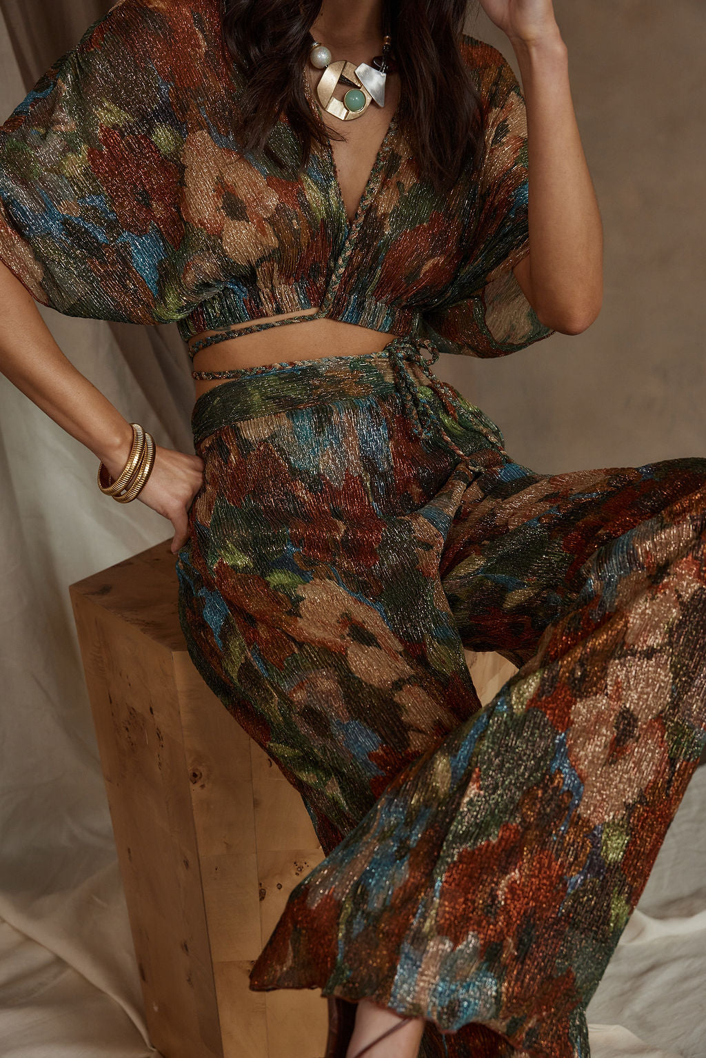 Kaia Multicolor Metallic Floral Pant