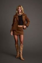 Kinsey Cognac Vegan Suede Cropped Trench