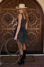 Kit Washed Black Denim Drop Waist Mini Dress