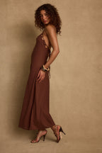Laura Mocha Linen Maxi Dress