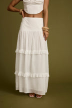 Liana White Low Rise Maxi Skirt
