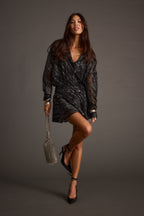 Lennox Black Gunmetal Drop Waist Micro Mini Dress