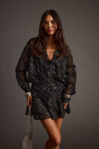 Lennox Black Gunmetal Drop Waist Micro Mini Dress