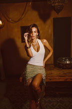 Luna Cove Sage Fringe Mini Skirt