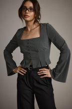 McGrath Grey Pinstripe Long Sleeve Top
