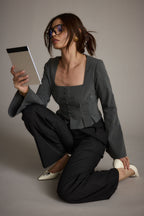 McGrath Grey Pinstripe Long Sleeve Top