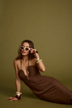 Mendoza Mocha Plunge Maxi Dress