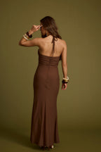 Mendoza Mocha Plunge Maxi Dress