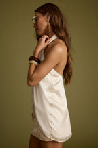 Moonlit Kiss Cream Satin Halter Top