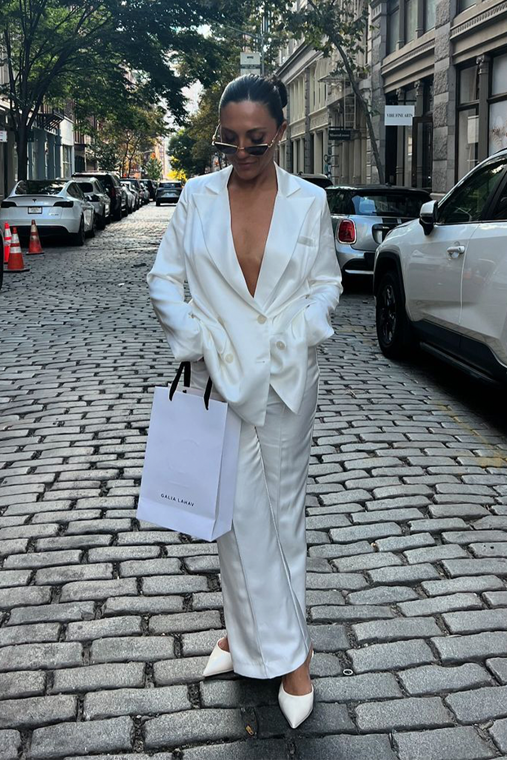 Madison White Satin Trousers