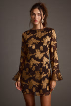 Marissa Gold and Black Floral Mini Dress