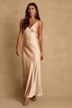 Mirabella Champagne Satin Maxi Dress
