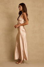 Mirabella Champagne Satin Maxi Dress