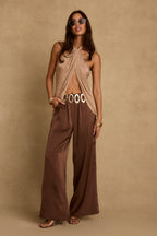 Moonlit Kiss Rose Gold Lurex Halter Top