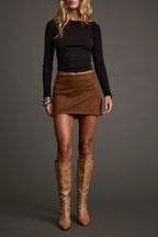 Moxie Cognac Vegan Suede Mini Skirt