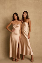 Natalia Champagne Satin Maxi Dress