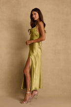 Natalia Chartreuse Satin Maxi Dress