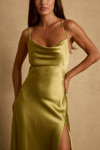 Natalia Chartreuse Satin Maxi Dress