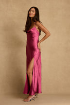 Natalia Fuchsia Satin Maxi Dress