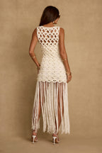 Ocean Breeze Crochet Fringe Maxi Dress