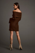 Olivia Cinnamon Off Shoulder Sweater Mini Dress