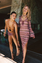 Palermo Pink Crochet Plunge Maxi Dress