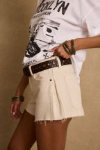 Wrenley Bone Pleated Denim Shorts