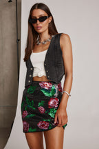 Rose Sequin Mini Skirt