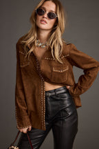 Rustic Pines Brown Suede Button Down Top