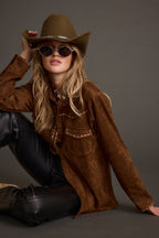 Rustic Pines Brown Suede Button Down Top